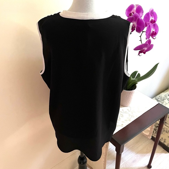 NWT~Spense~Blouse~Size XL-Sleeveless~Black with White Trim - Picture 3 of 12